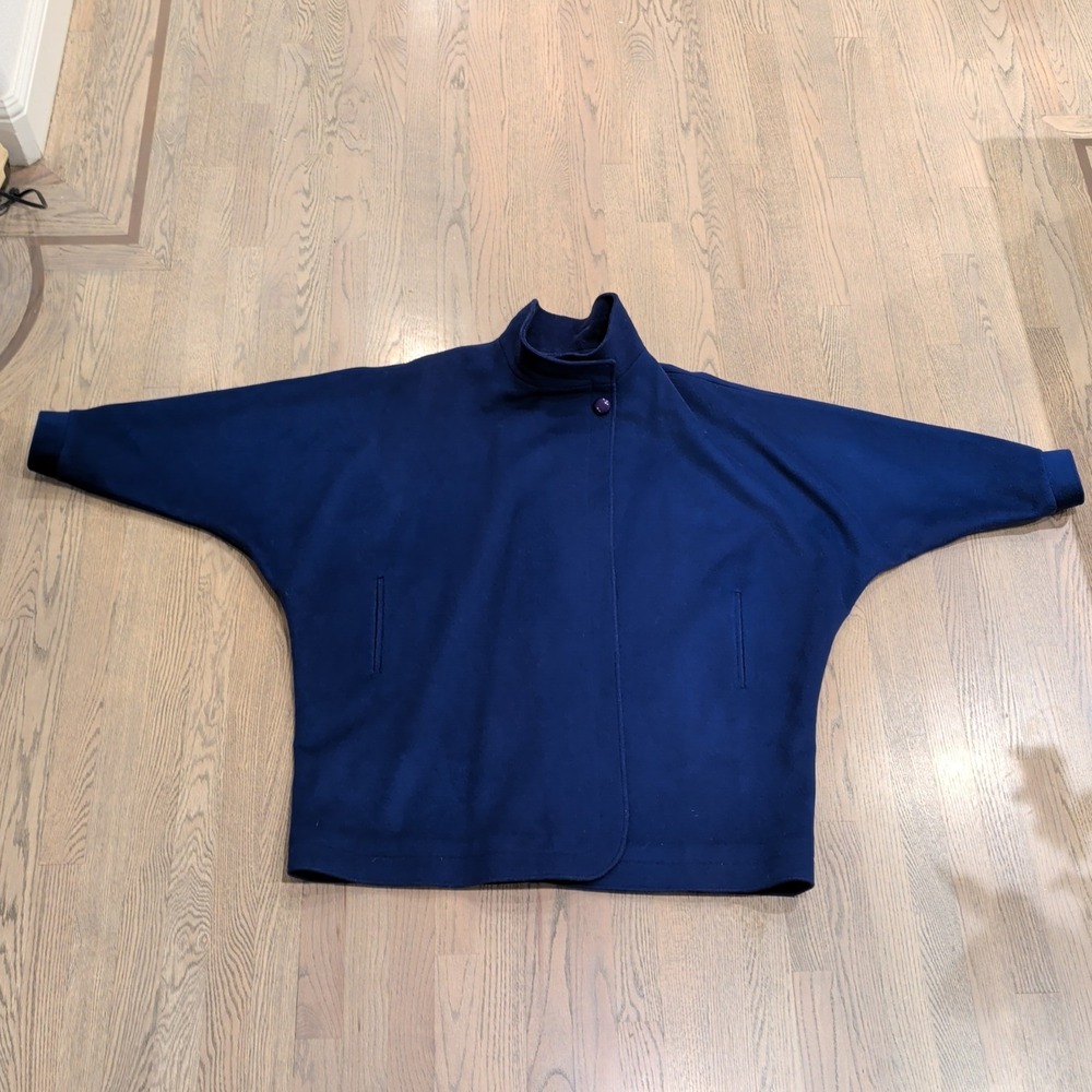 VTG Karen Blue Wool Funnel Collar Cocoon Coat Oversized Batwing Mod Swing Jacket